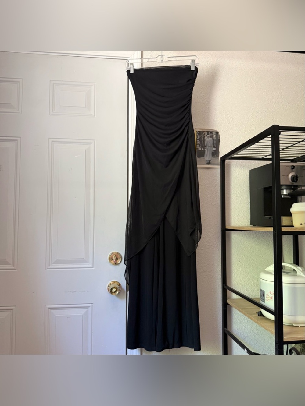 Fairweather black knit mesh sheer layered draped strapless jumpsuit‎